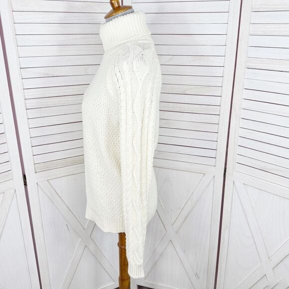 Lauren Ralph Lauren Waffle Cable Knit Turtleneck Sweater Cream Large Fisherman - Picture 2 of 11